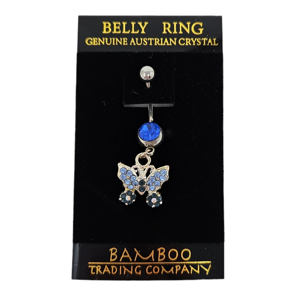 Bamboo Trading Company NEW Butterfly Belly Ring Blue Silver Tone